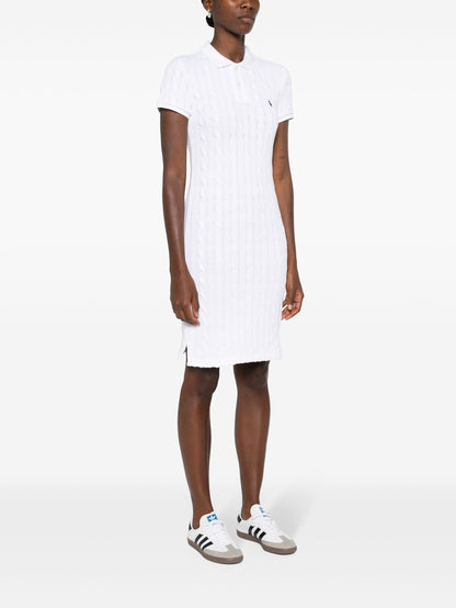 RALPH LAUREN WOMEN Pony Embroidered Cable Knit Polo Dress White