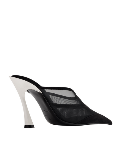 MUGLER WOMEN Mesh & Suede Mule Heels Black