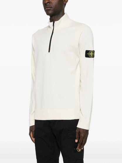 STONE ISLAND Compass Badge Wool Quarter Zip Sweatshirt Beige