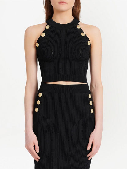 BALMAIN WOMEN Button-embossed Cropped Top Black