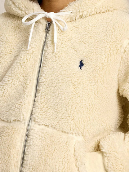 RALPH LAUREN WOMEN Pony Embroidered Faux Shearling Jacket Beige