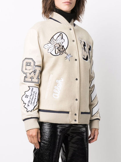 OFF-WHITE WOMEN Heavy Patch Varsity Jacket Beige