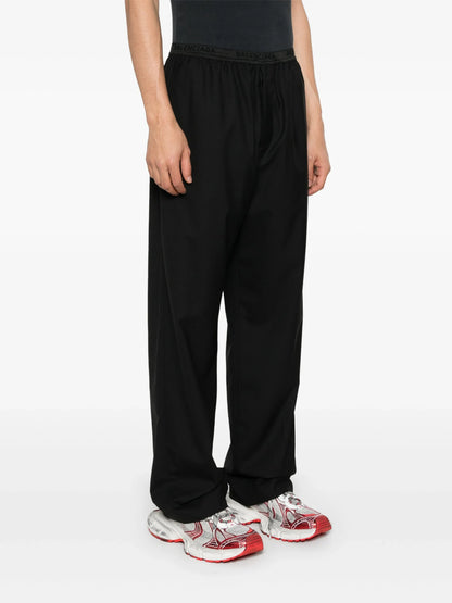 BALENCIAGA Logo-Waistband Loose-Cut Wool Trousers Black