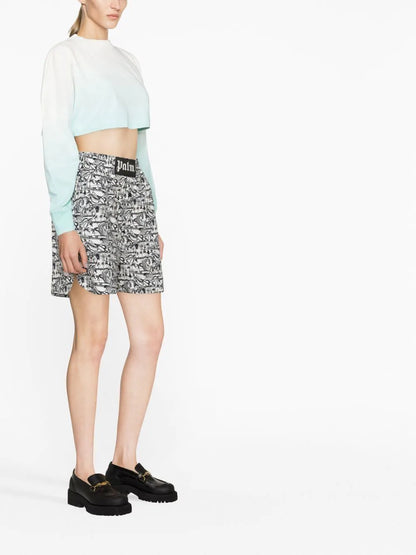 PALM ANGELS WOMEN Gradient Cropped Over Logo T-shirt Light Blue