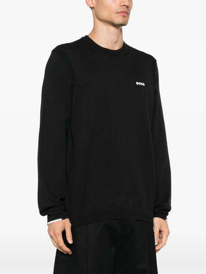 BOSS Cotton-blend Regular-fit Sweater With Logo Print Black