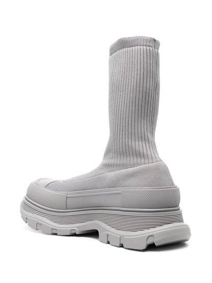 ALEXANDER MCQUEEN Graffiti Knit Tread Slick Boots Grey