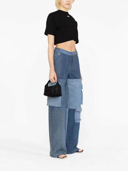 OFF-WHITE WOMEN Logo Print Cropped Top Black White