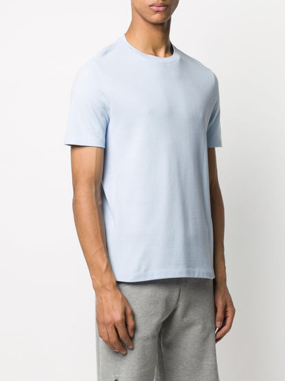 THOM BROWNE Short Sleeve 4 Bar RWB Stripe Cotton T-Shirt Light Blue