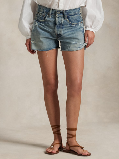 RALPH LAUREN WOMEN Distressed-Hem Denim Shorts Blue