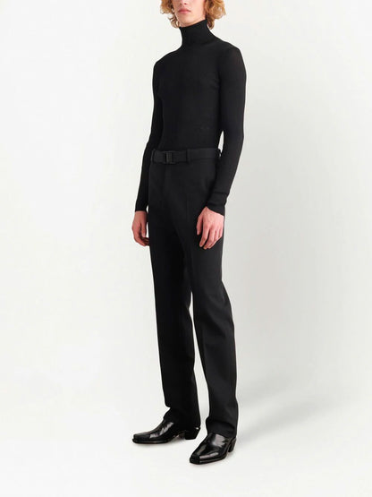 OFF-WHITE Buckle Dry Wool Belted Slim-Fit Trousers Black