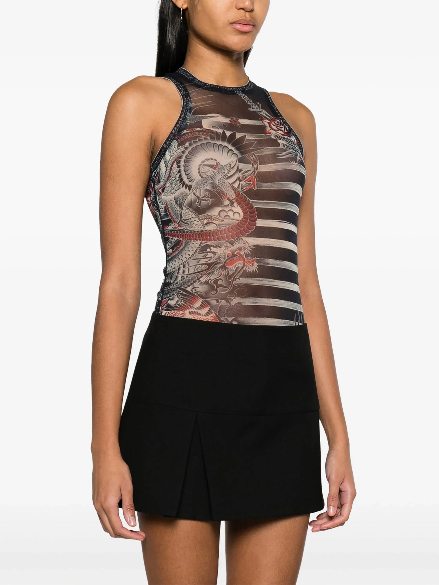 JEAN PAUL GAULTIER WOMEN Sleeveless Printed Bodysuit Navy/Blue/White