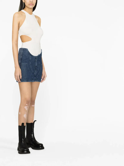 OFF-WHITE WOMEN Motorcycle Hole Mini Skirt Blue