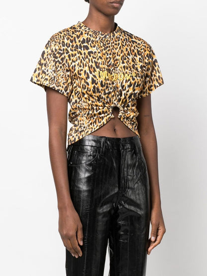 PACO RABANNE WOMEN Leopard "Meooow" Print Cropped T-Shirt