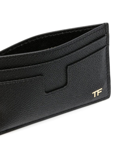 TOM FORD Small Grained Texture TF Logo Leather Card Holder Black