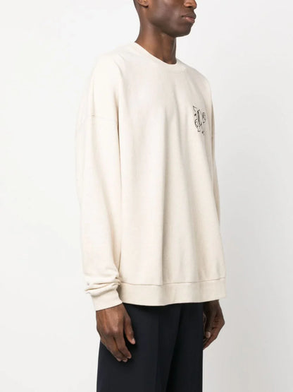 PALM ANGELS Pa Monogram Linen Crewneck Beige/Black
