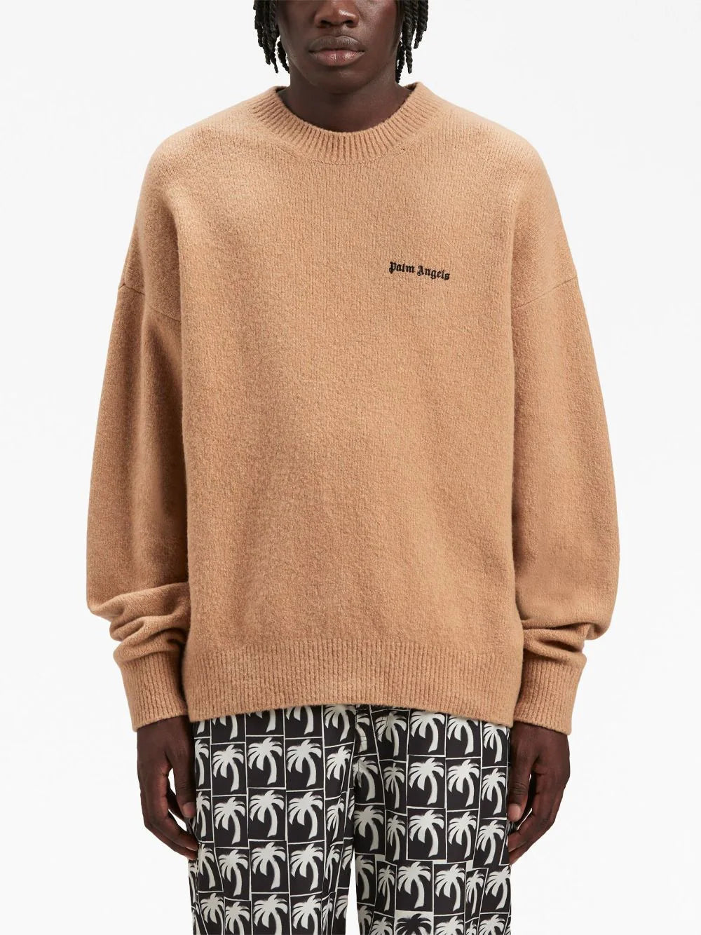 PALM ANGELS Basic Logo Knit Sweatshirt Camel/Black