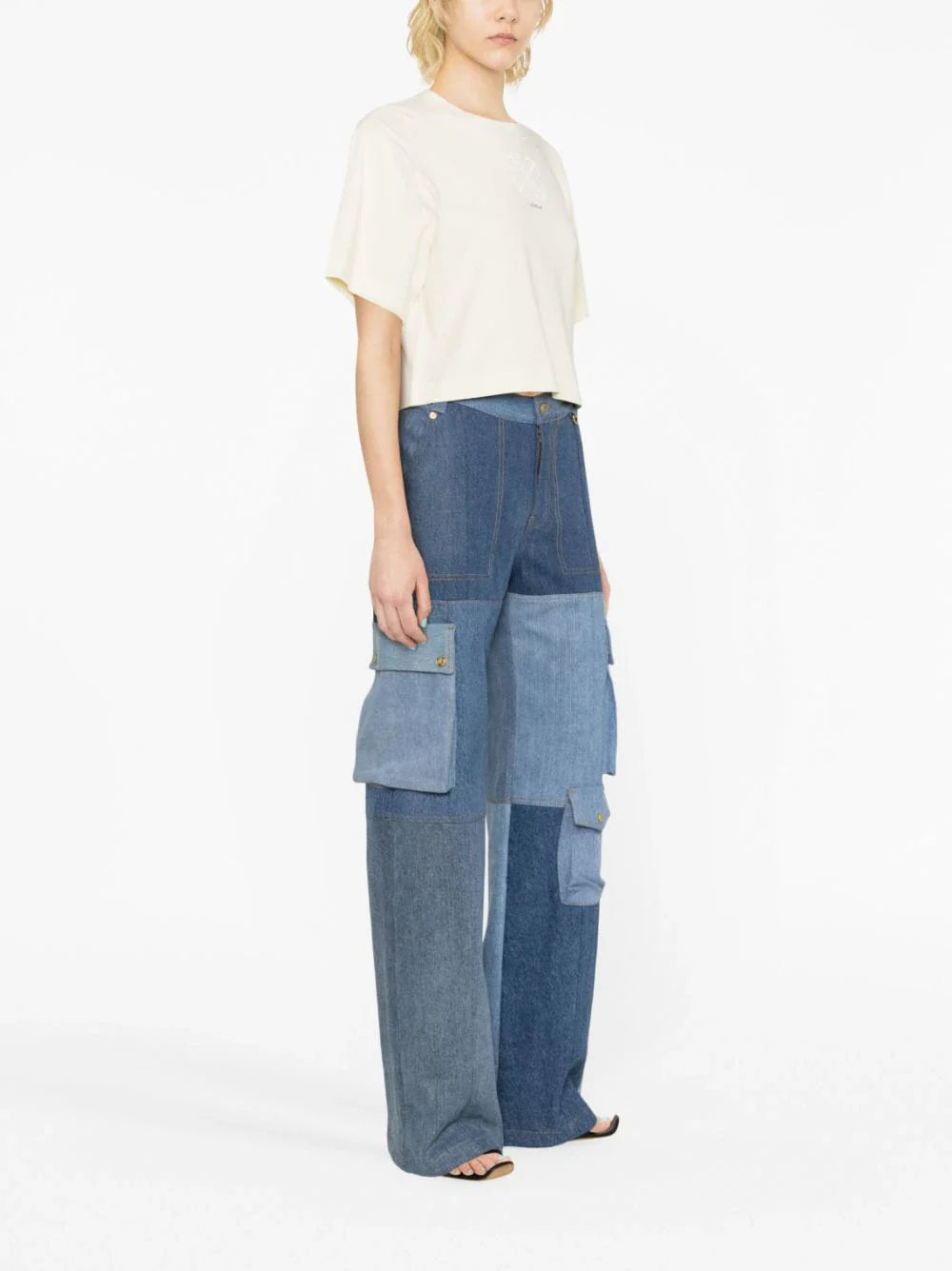 OFF-WHITE WOMEN Small Arrow Pearls Crop T-Shirt Ivory White