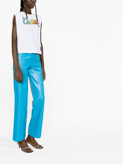 VERSACE WOMEN Couture Logo Patch Cotton T-Shirt White Multicolour