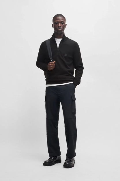 BOSS Kanobix Logo Patch Quarter Zip Jacket Black