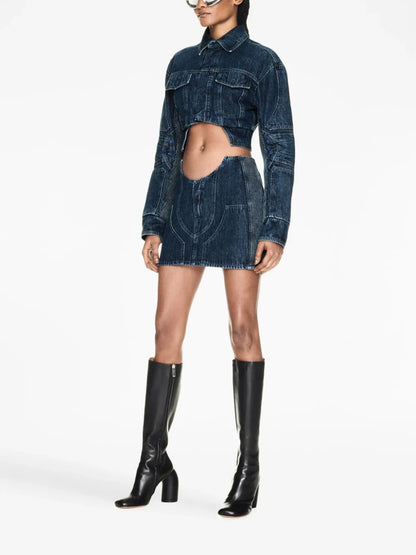 OFF-WHITE WOMEN Motorcycle Hole Crop Jacket Blue