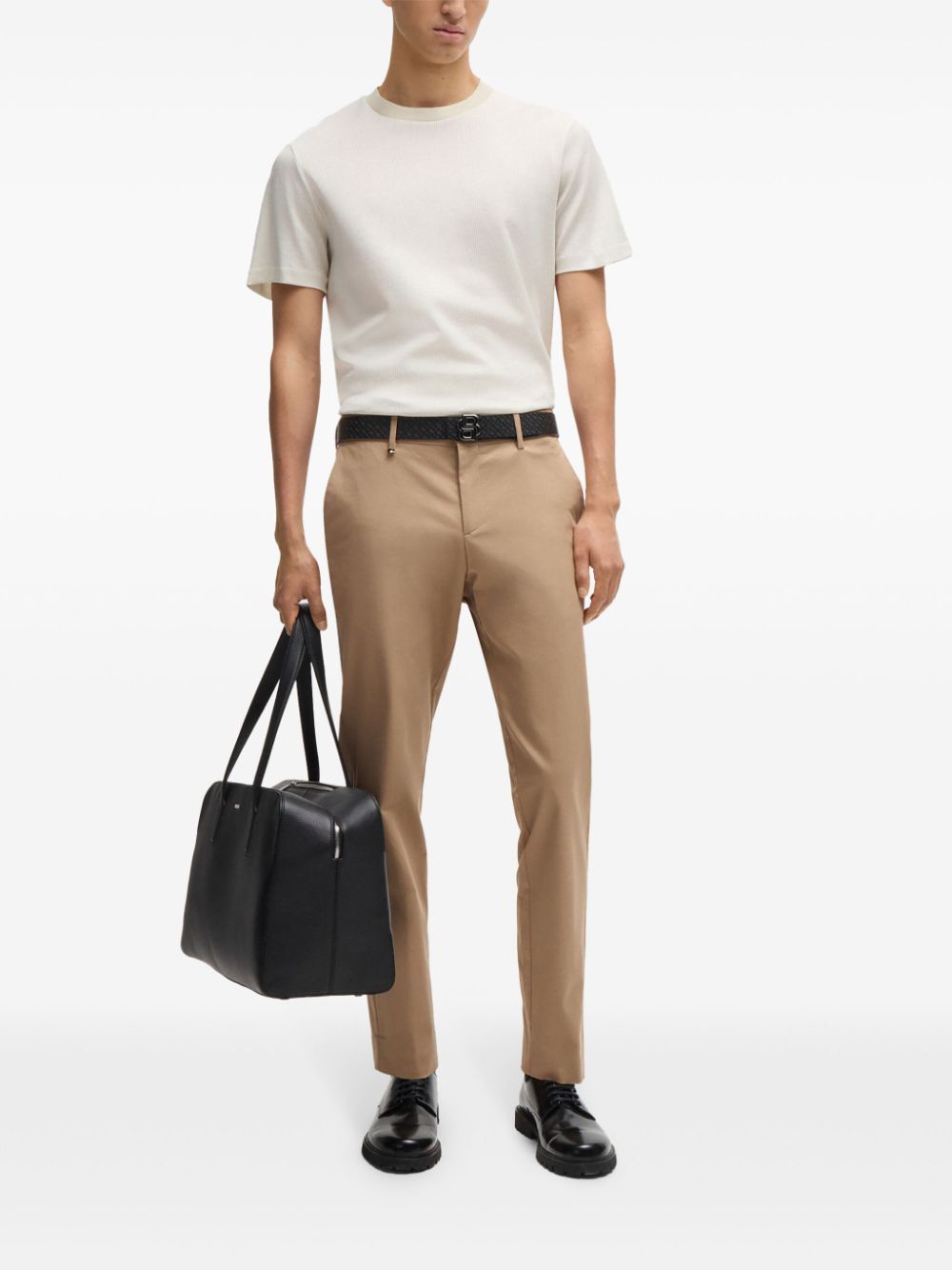 BOSS H-Tiburt Ribbed Cotton T-Shirt Open White