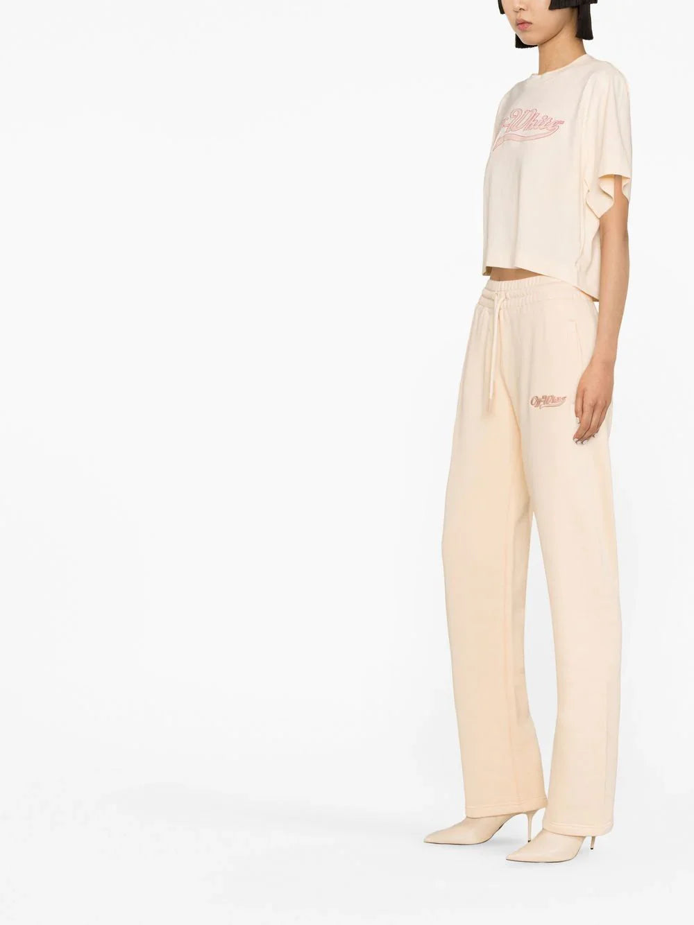OFF-WHITE WOMEN Baseball Embroidered Crop T-Shirt Nude