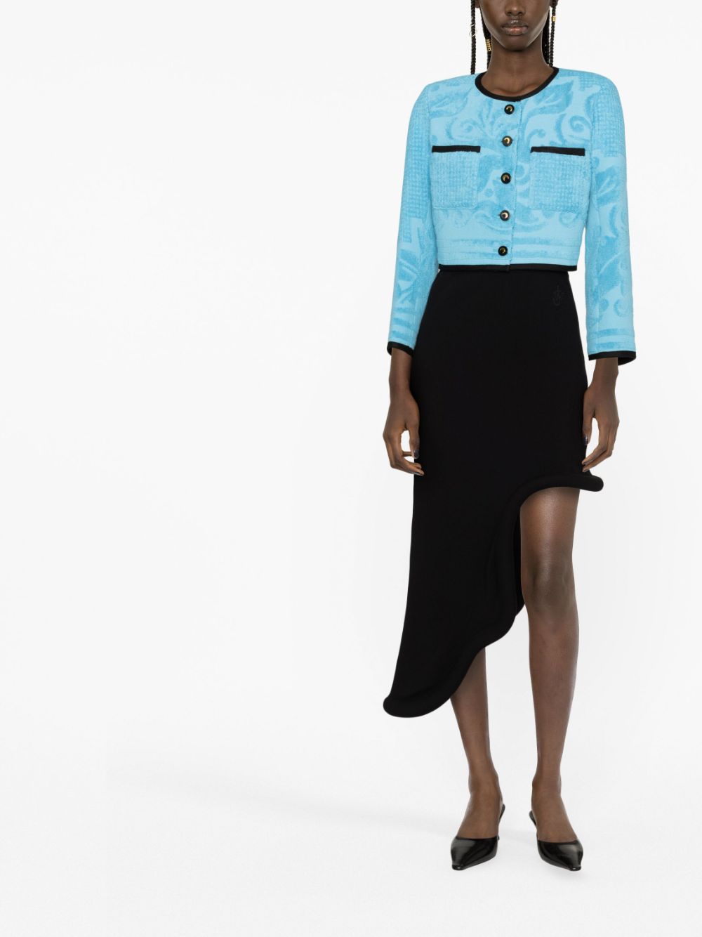 MARINE SERRE WOMEN Jacquard Towels Boxy Tailored Jacket Aquarius Blue Black