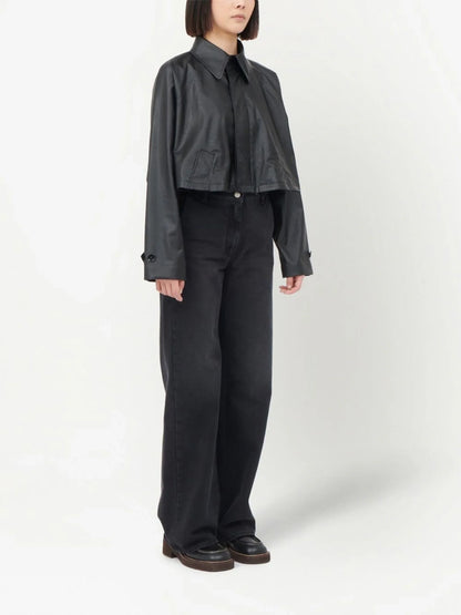 MAISON MARGIELA MM6 WOMEN Faux Leather Cropped Jacket Black