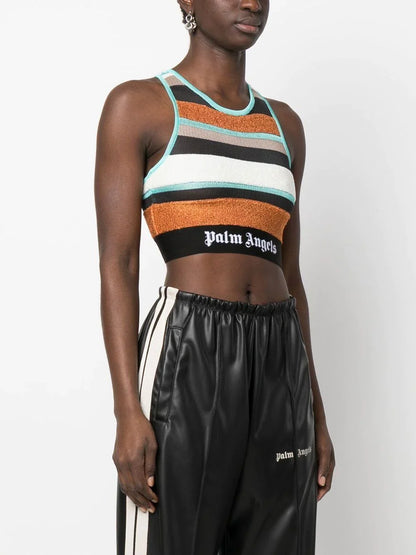 PALM ANGELS WOMEN Lurex Stripes Knit Logo Top Multicolour