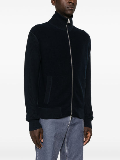 BOSS H-Emeraviglio Cable Knit Zip Up Jacket Dark Blue