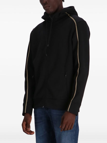 BOSS Logo Drawstring Tape Embellished Zip Hoodie Black