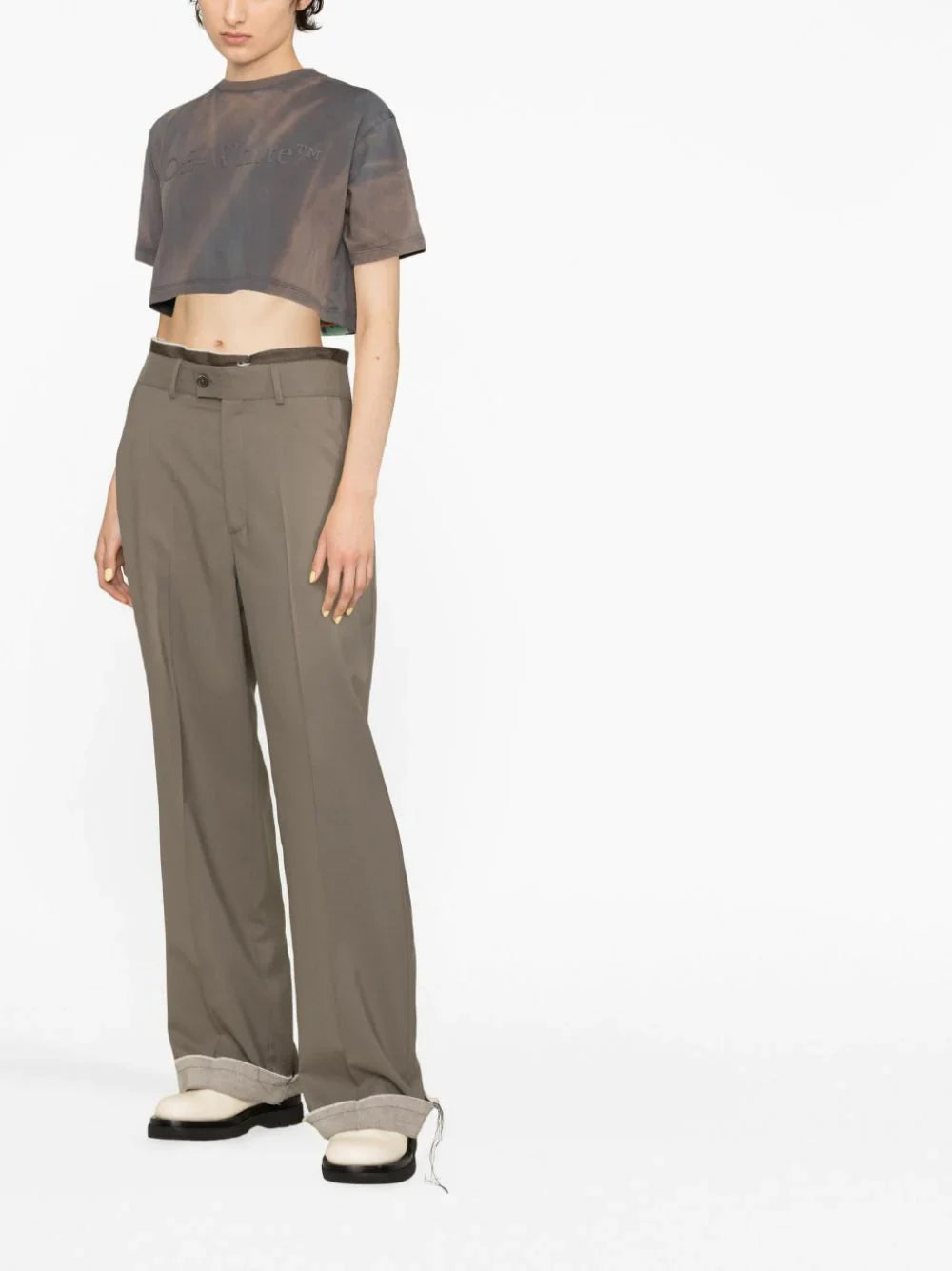 OFF-WHITE WOMEN Laundry Crop T-Shirt Brown/Brown