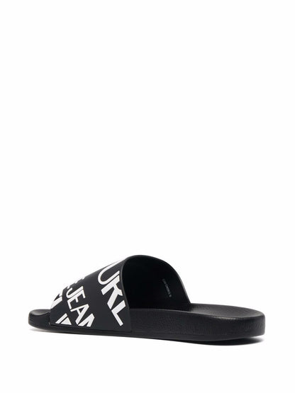 VERSACE Logo-Print Slides Black
