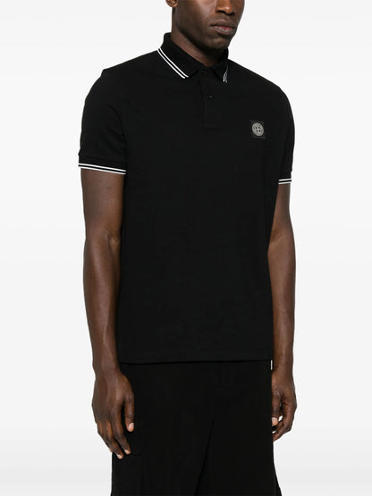 STONE ISLAND Logo Patch Polo Shirt Black