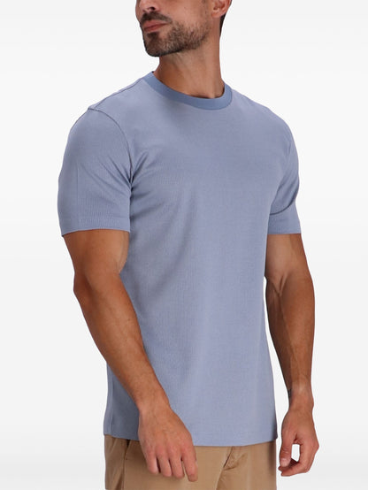 BOSS H-Tiburt Ribbed Cotton T-Shirt Light Blue