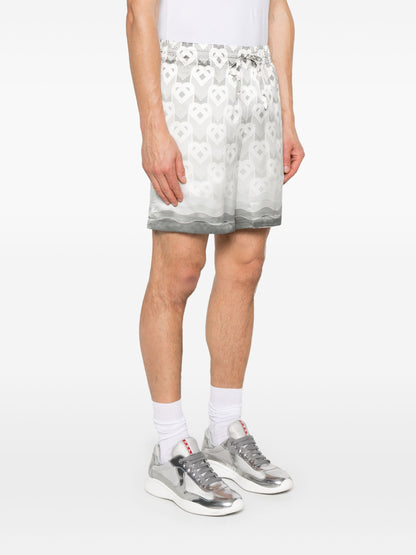 CASABLANCA Heart Monogram Silk Drawstring Shorts Grey