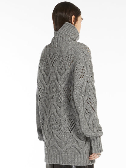 MAX MARA WOMEN Edicola Diamond Knit Maxi Sweater Medium Grey