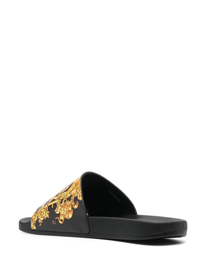VERSACE Baroque-Print Slides Black