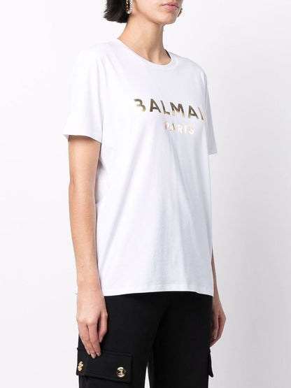 BALMAIN WOMEN Foiled logo-print cotton T-shirt White