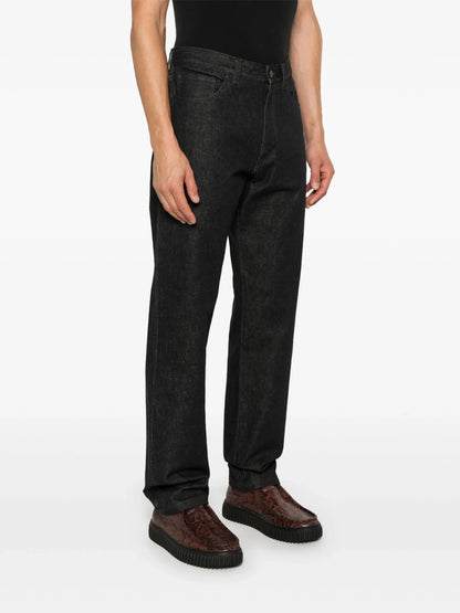 MONCLER Logo Patch Cotton Denim Trousers Dark Blue