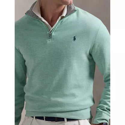 RALPH LAUREN Logo Embroidered Cotton Quarter Zip Sweatshirt Green