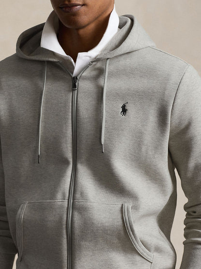 RALPH LAUREN Logo Double-Knit Full-Zip Hoodie Grey