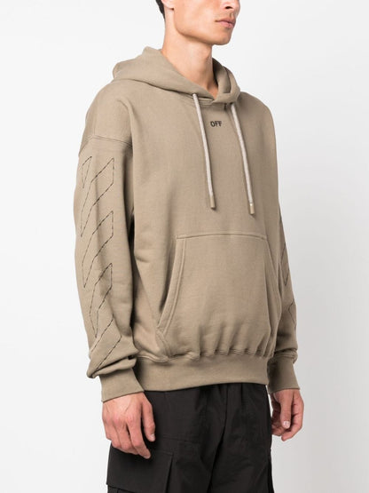 OFF-WHITE Logo Stitch Cotton Hoodie Beige Black