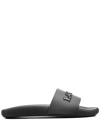LANVIN Embroidered Logo Pool Slides Black/White
