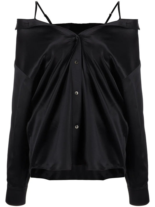 ALEXANDER WANG WOMEN Off-shoulder Satin Shirt Black