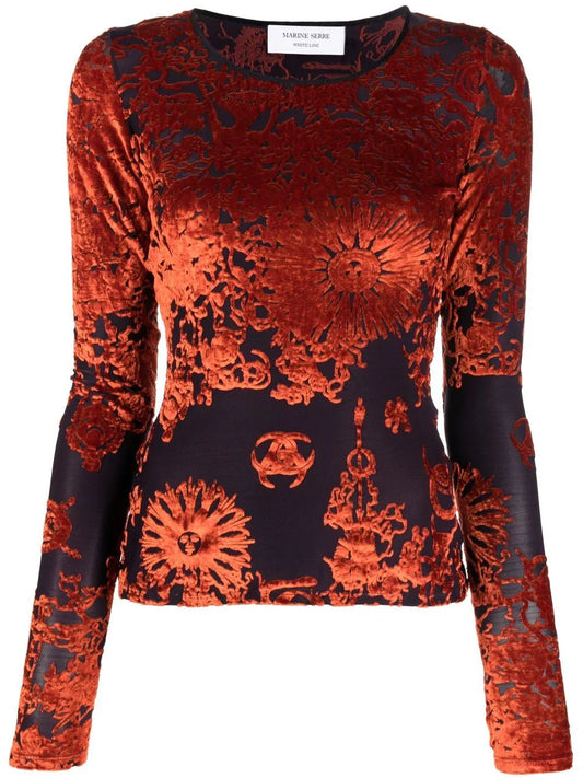 MARINE SERRE WOMEN Geotic Devore Top Navy Blue/Orange