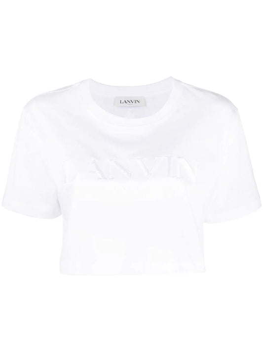 LANVIN WOMEN Logo-embroidered Cropped T-shirt White