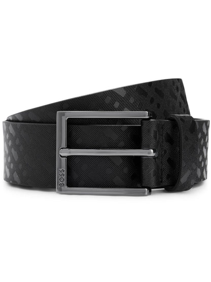 BOSS Monogram-embossed Leather Belt Black
