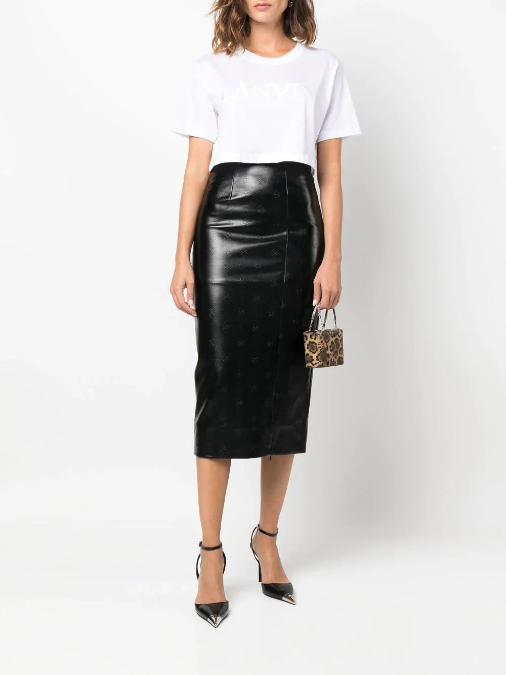 LANVIN WOMEN Logo-embroidered Cropped T-shirt White