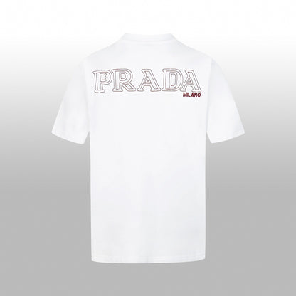 Prada Milano T-Shirt with Red Embroidered Logo